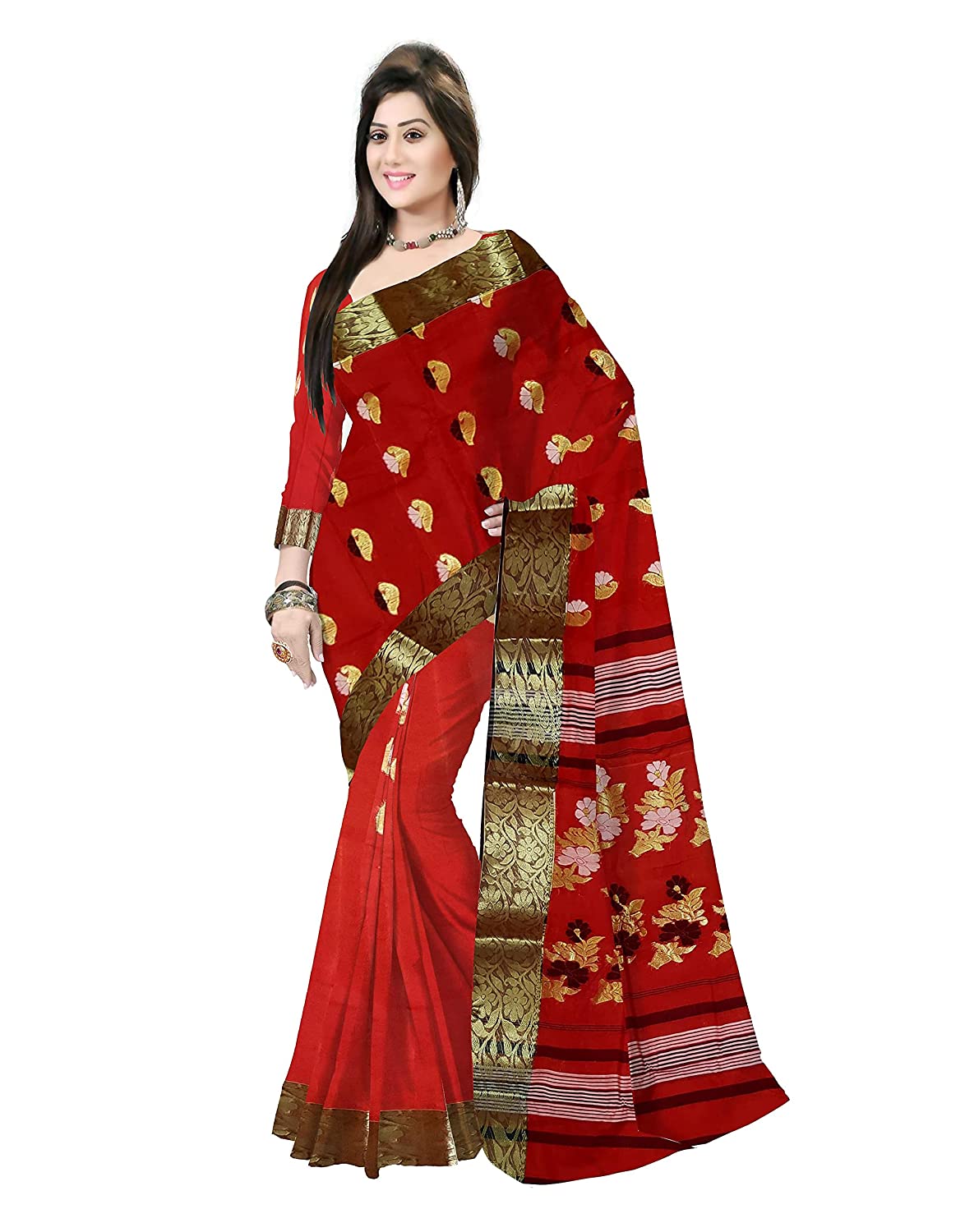 Pradip Fabrics Ethnic Women's Tant Cotton Maroon Color Saree