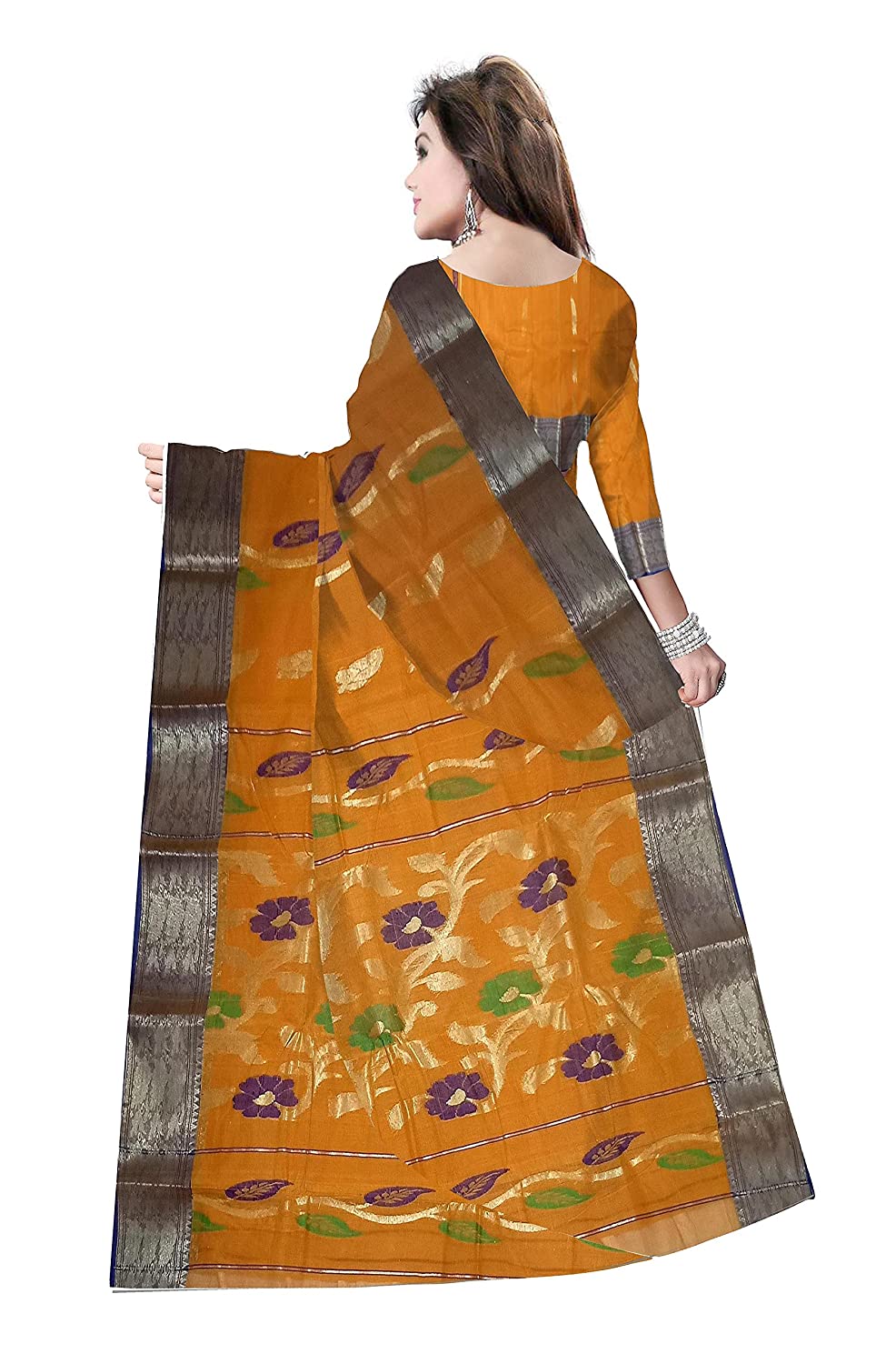 Pradip Fabrics Ethnic Women's Tant Cotton Yellow color Saree