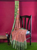 Pradip Fabrics Ethnic Women's Tant Silk Green and Orange Baluchari Color Saree