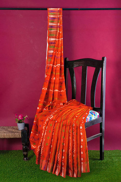 Pradip Fabrics Ethnic Women's Tant Jamdani Dark Orange Color Saree