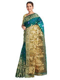 Pradip Fabrics Ethnic Women's and Girl's Teal and Gold color Baluchri saree