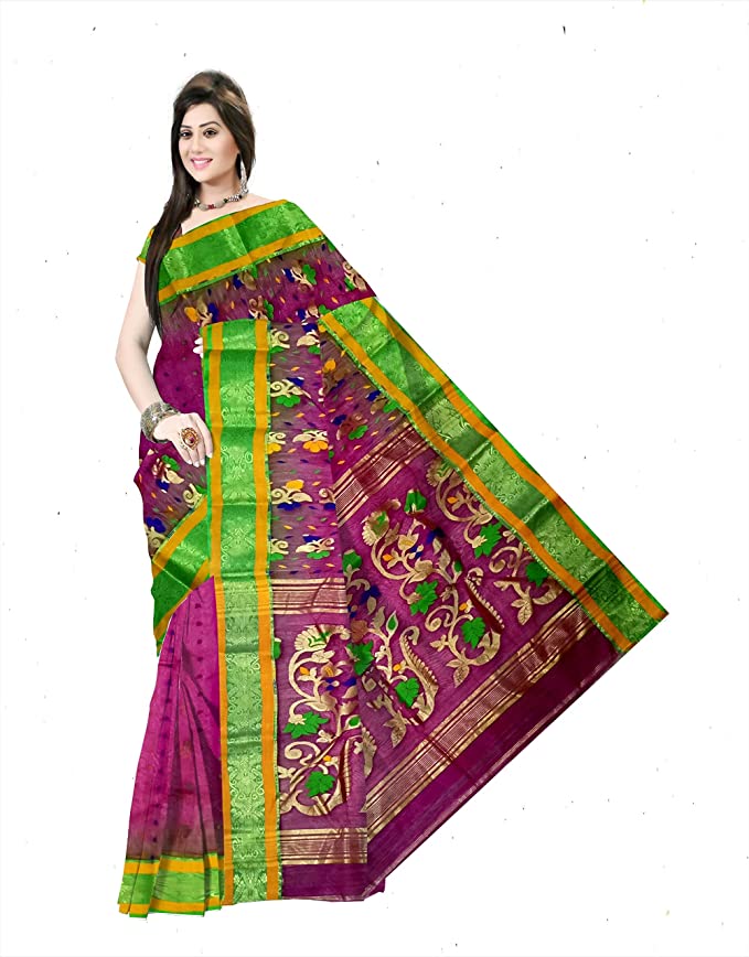 Pradip Fabrics Ethnic Women's Tant Silk Benarasi Purple Color Saree