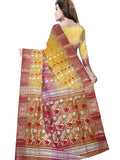 Pradip Fabrics Woven Tant Silk Yellow and Purple color Blend Saree