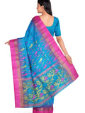 Pradip Fabrics Woven Tant Silk Blend Light Blue and Pink Baluchari Saree