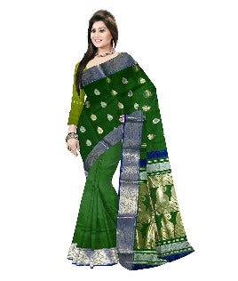 Pradip Fabrics Woven Tant Silk Green color Blend Saree