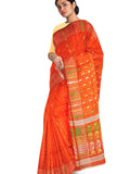 Pradip Fabrics Ethnic Women's Tant Jamdani Dark Orange Color Saree