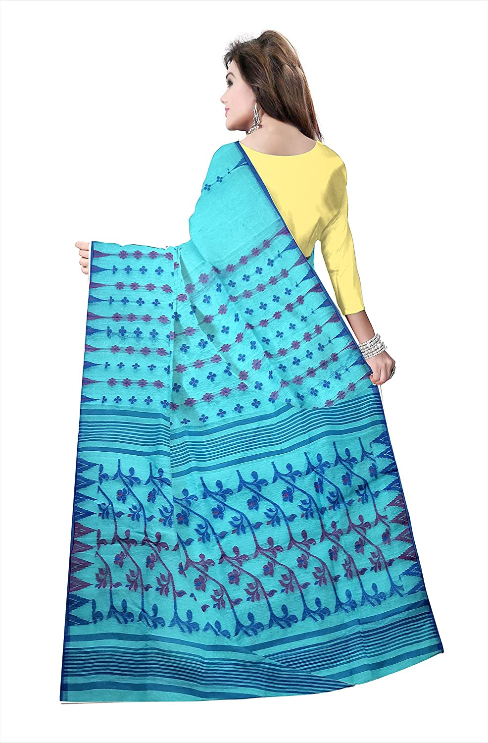 Pradip Fabrics Ethnic Women's Tant jamdani Sky Color Saree