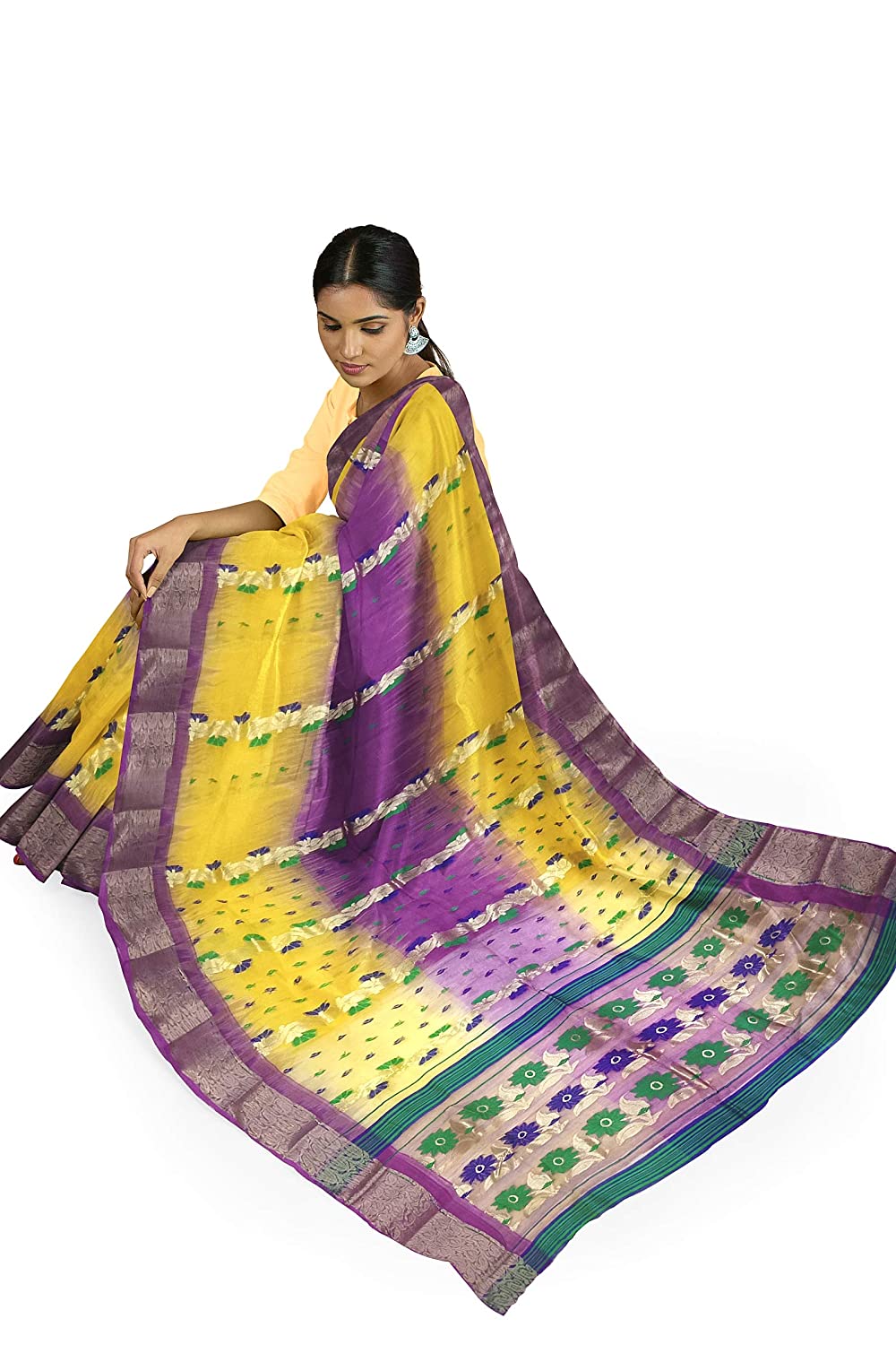 Pradip Fabrics Woven Blue Pink Tant Silk Blend Saree