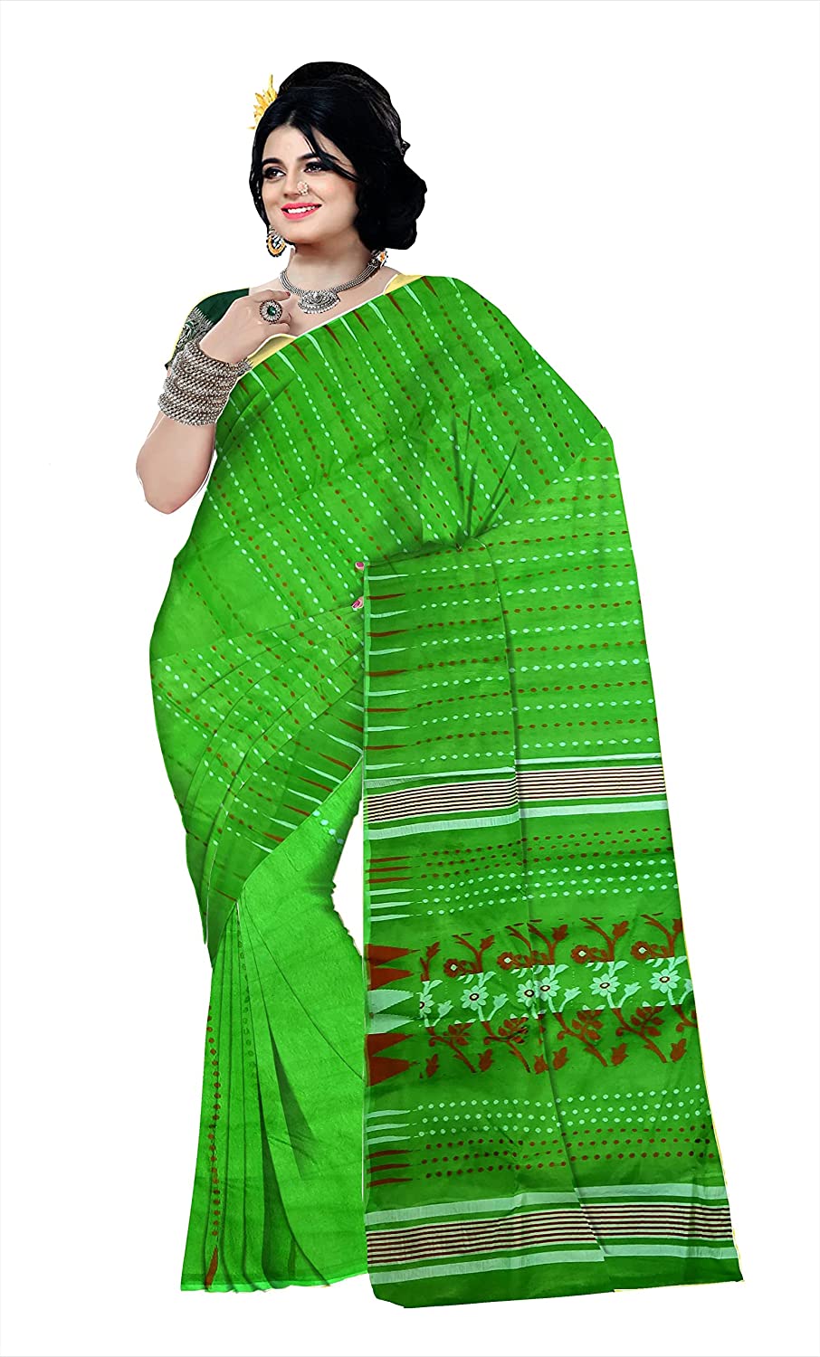 Pradip Fabrics Ethnic Women's Tant jamdani Light Green Color Saree