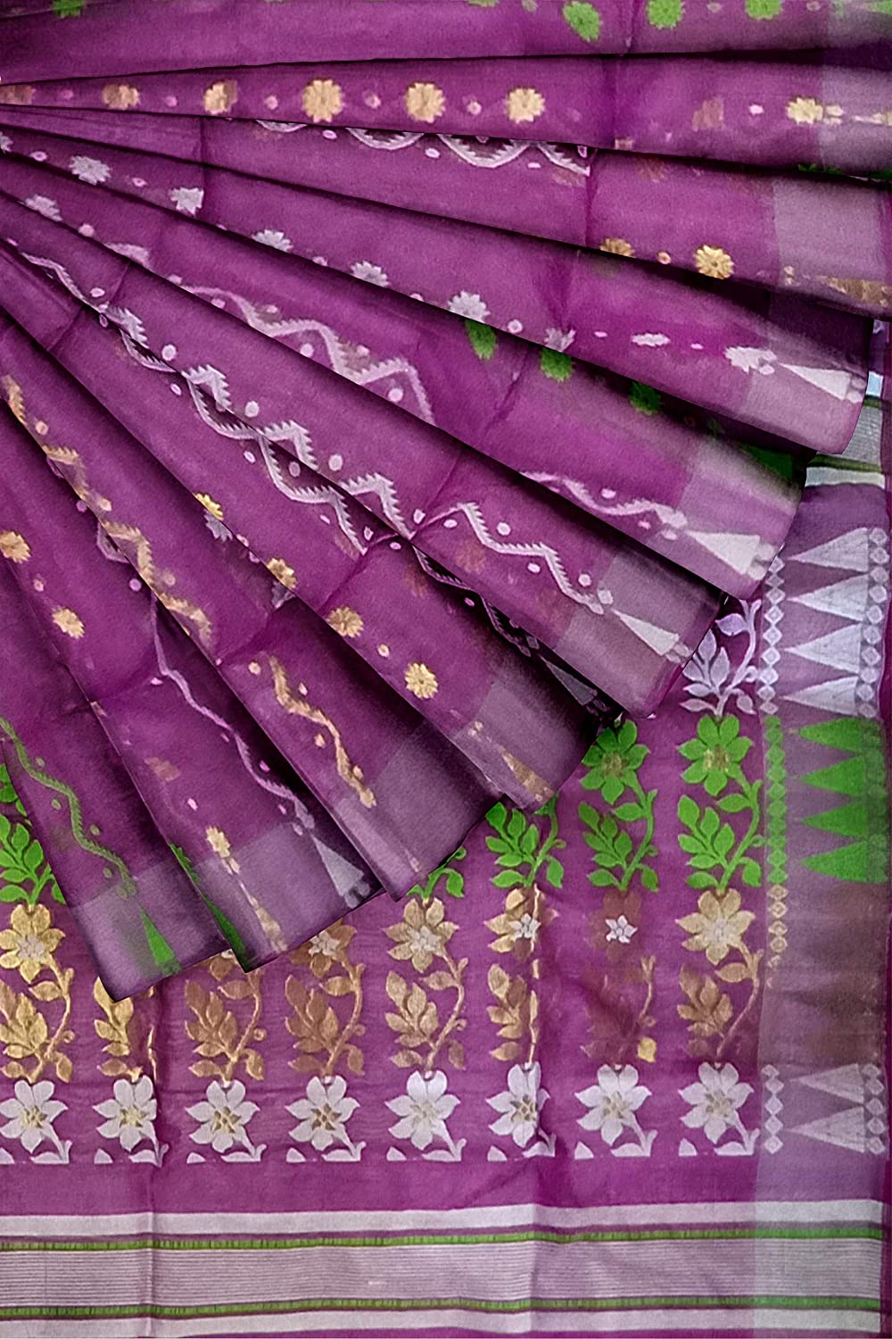 Pradip Fabrics Ethnic Women's Tant Jamdani Purple Color Saree