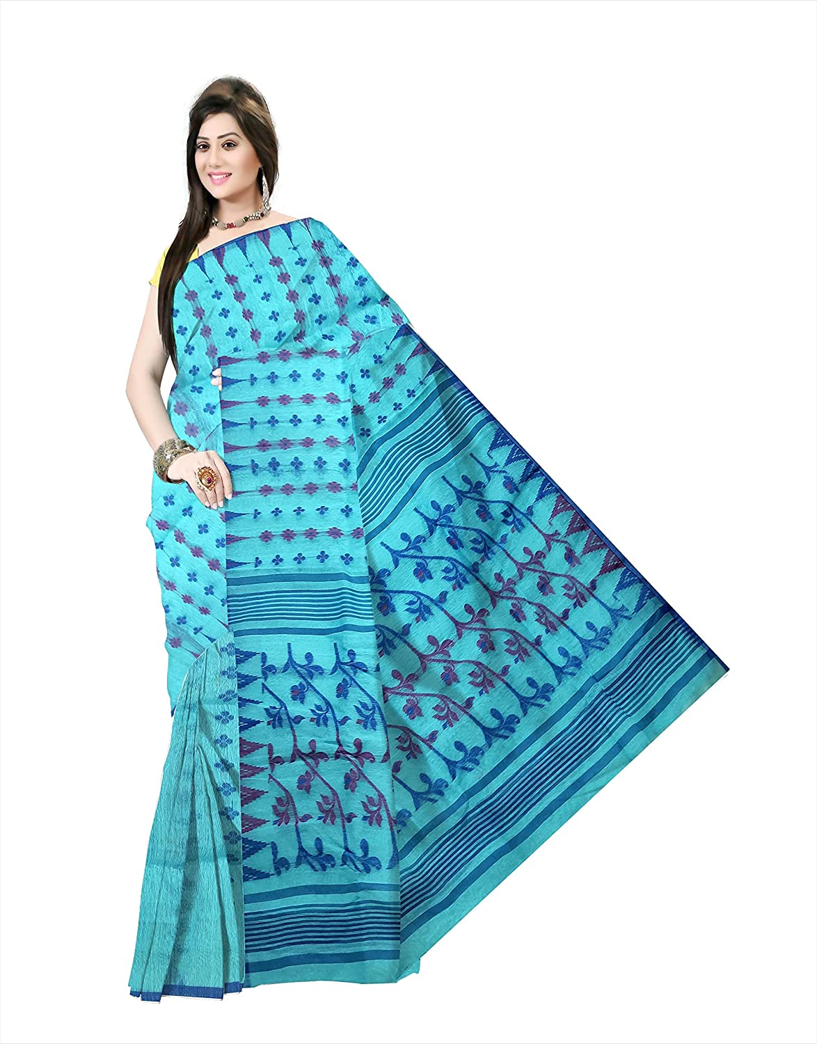 Pradip Fabrics Ethnic Women's Tant jamdani Sky Color Saree