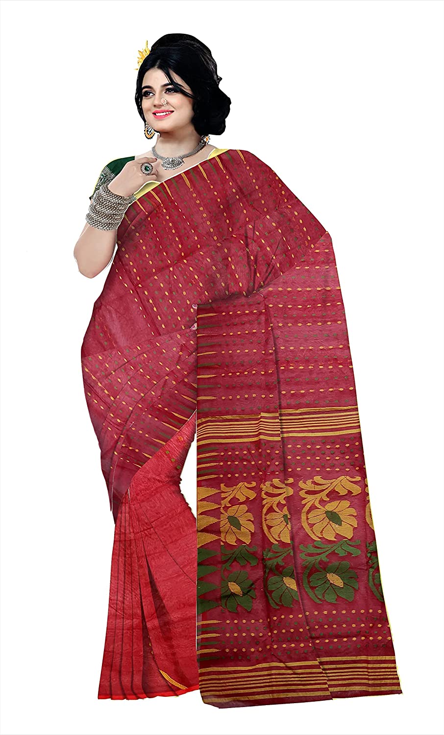 Pradip Fabrics Ethnic Women's jamdani  Red Color Saree
