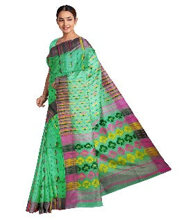 Pradip Fabrics Ethnic Women's Tant Jamdani Soft Green Color Saree