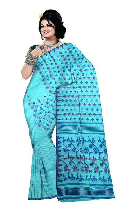 Pradip Fabrics Ethnic Women's Tant jamdani Sky Color Saree