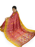 Pradip Fabrics Woven Tant Silk Blend Yellow and Red Baluchuri Saree