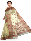 Pradip Fabrics Ethnic Women's Tant Silk White Color Saree