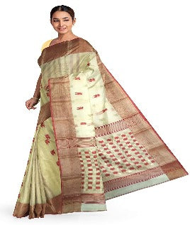 Pradip Fabrics Ethnic Women's Tant Silk White Color Saree
