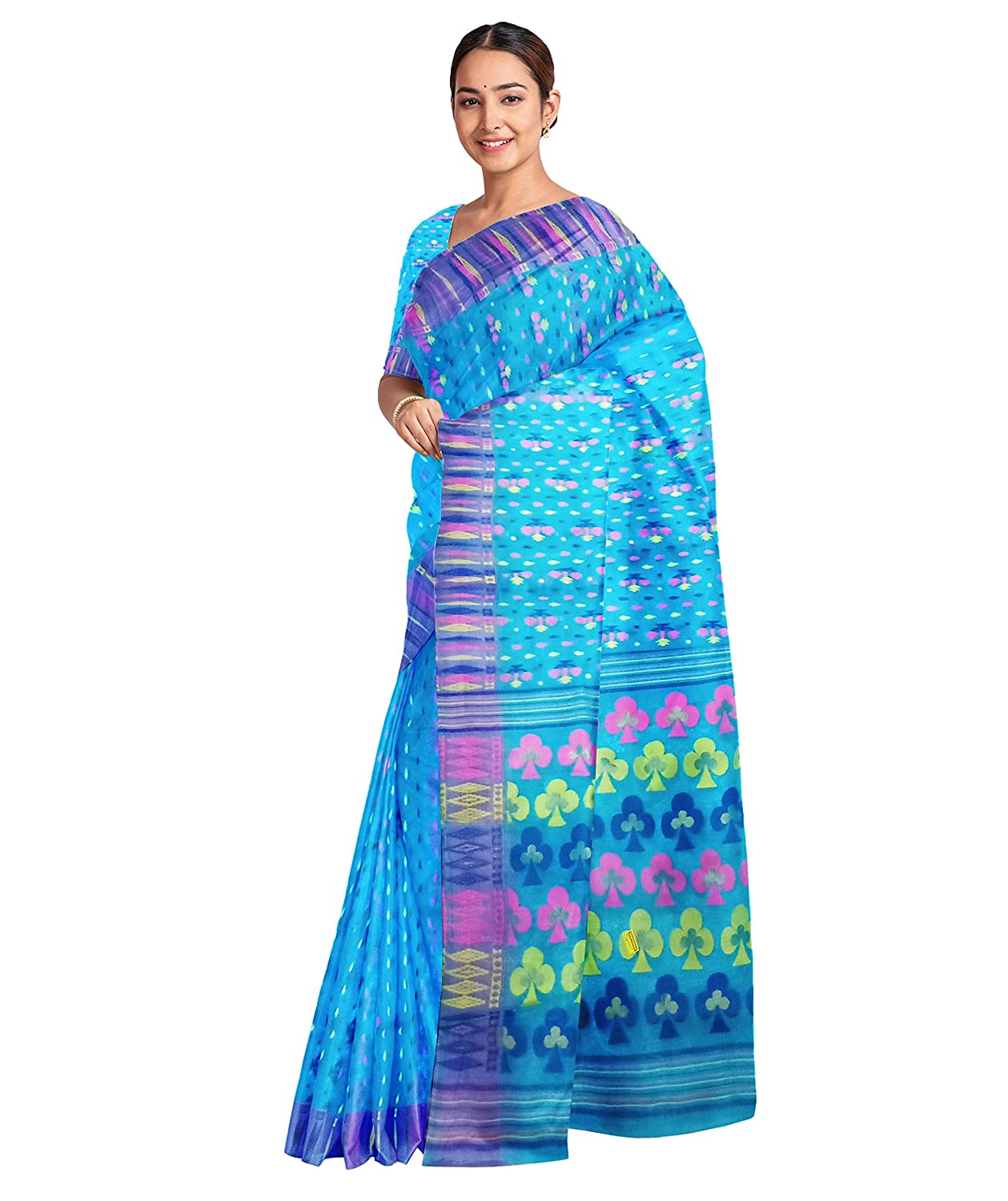 Pradip Fabrics Ethnic Women's Tant Jamdani Blue Color Saree