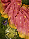 Pradip Fabrics Woven Tant Silk Blend Yellow and Red Baluchuri Saree