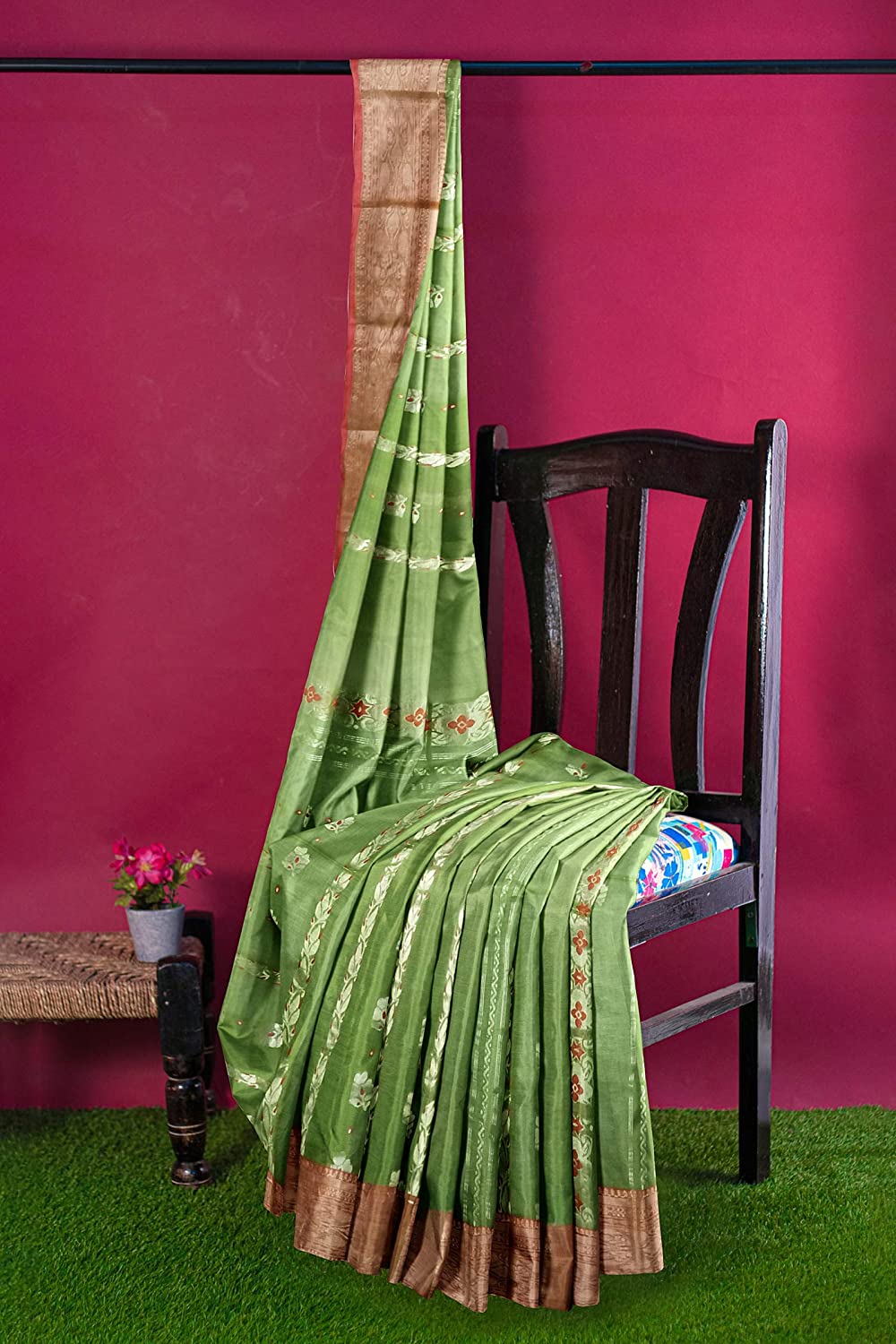 Pradip Fabrics Green color Tant cotton Silk Blend Saree