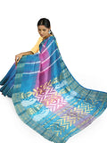 Pradip Fabrics Blue and Pink Tant Silk Blend Saree