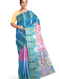 Pradip Fabrics Blue and Pink Tant Silk Blend Saree