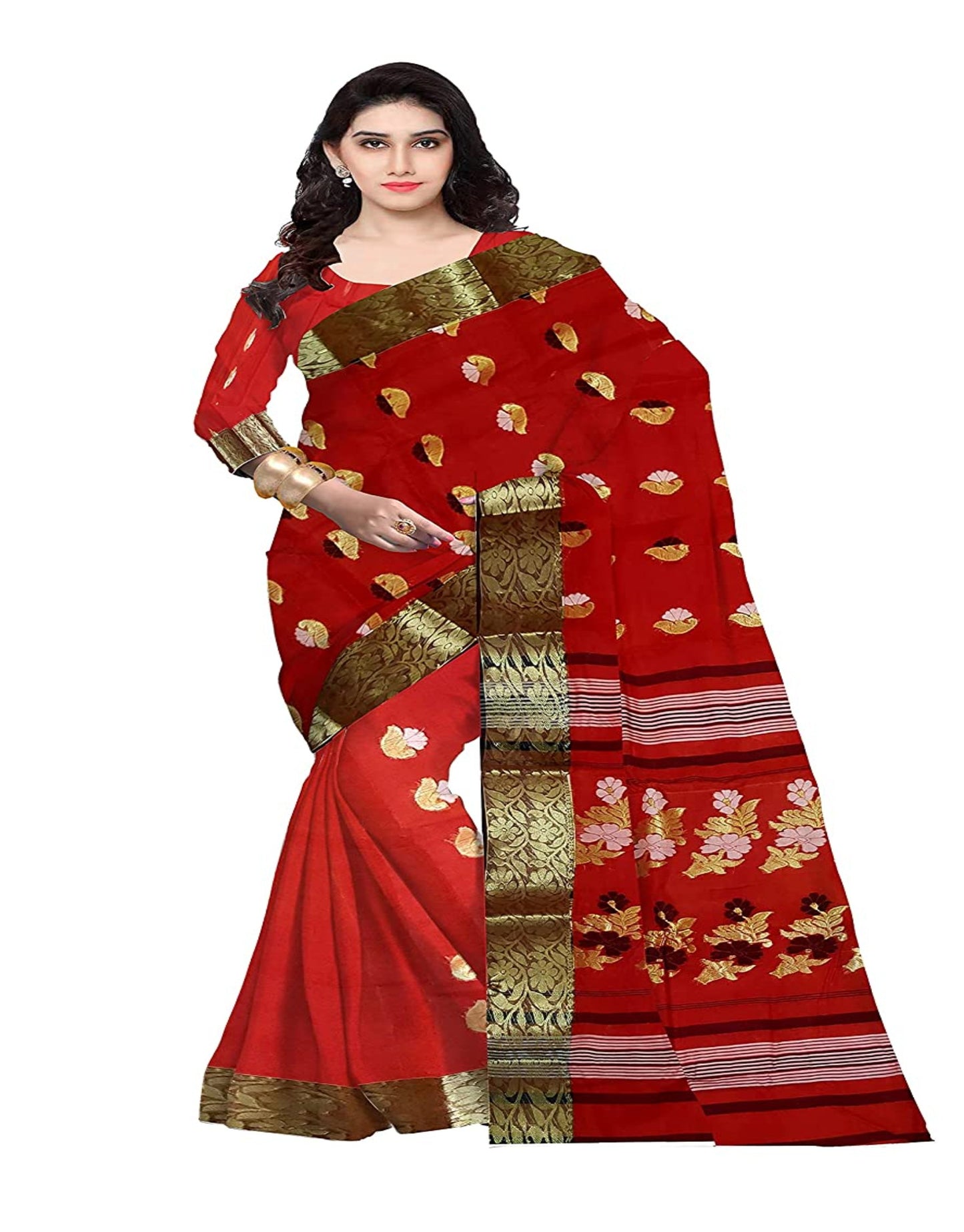 Pradip Fabrics Ethnic Women's Tant Cotton Maroon Color Saree
