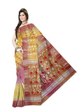 Pradip Fabrics Woven Tant Silk Yellow and Purple color Blend Saree