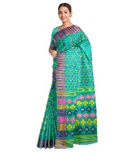 Pradip Fabrics Ethnic Women's Tant Jamdani Jade Green Color Saree