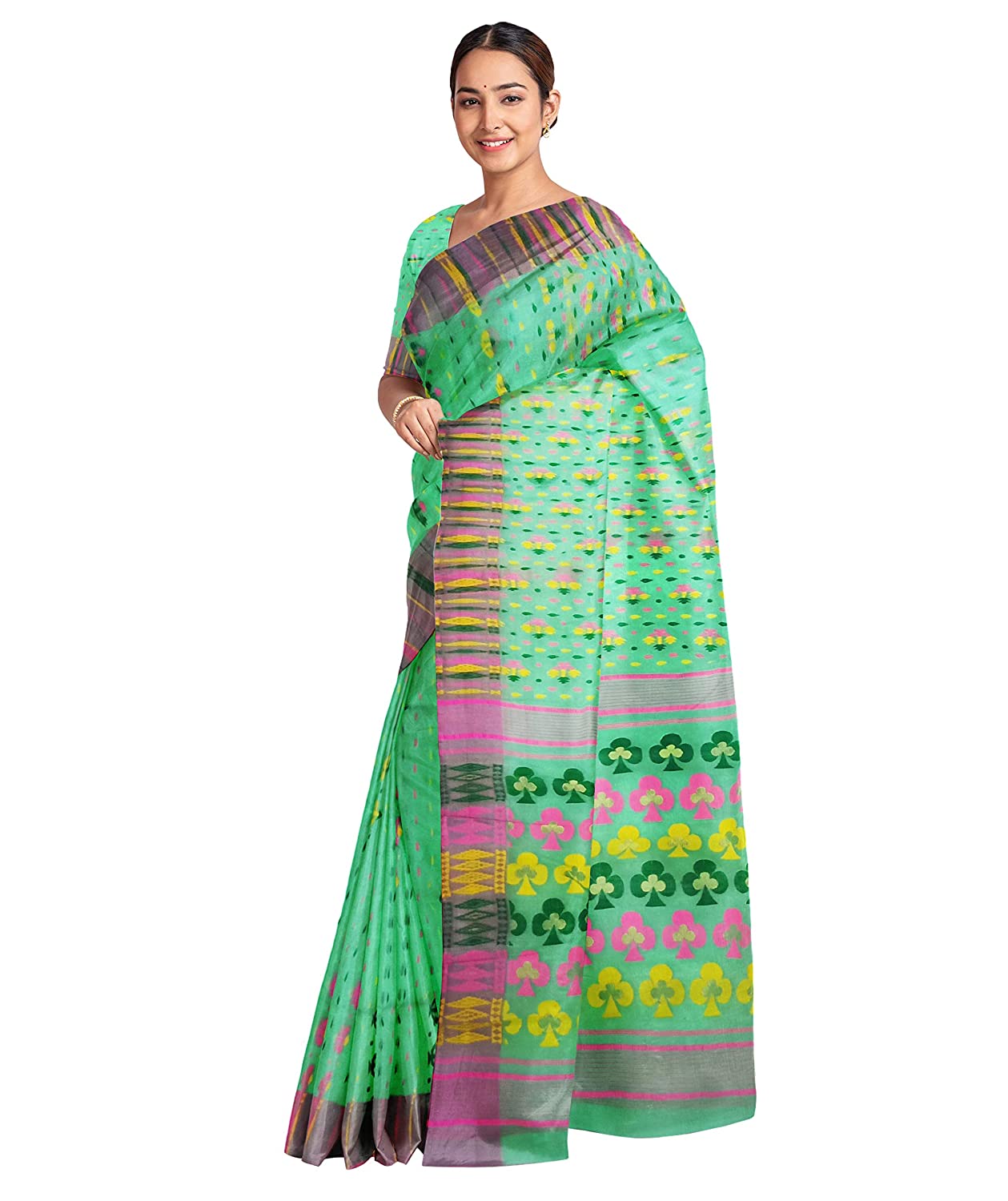 Pradip Fabrics Ethnic Women's Tant Jamdani Soft Green Color Saree