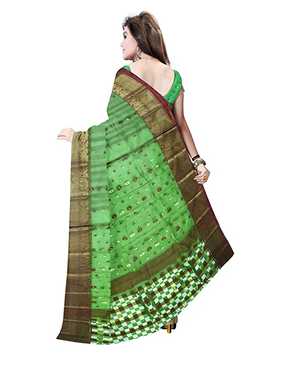Pradip Fabrics Ethnic Women's Tant Silk Green Color Saree