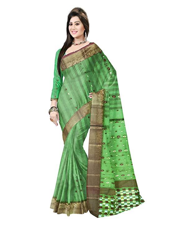 Pradip Fabrics Ethnic Women's Tant Silk Green Color Saree