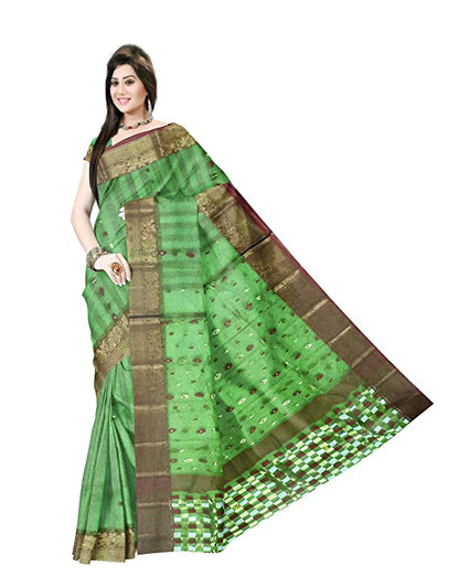 Pradip Fabrics Ethnic Women's Tant Silk Green Color Saree