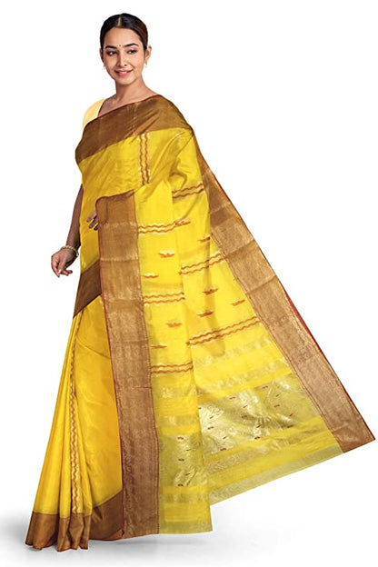 Pradip Fabrics Yellow Color Tant Silk Blend Saree