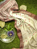 Pradip Fabrics Ethnic Women's Tant Silk White Color Saree