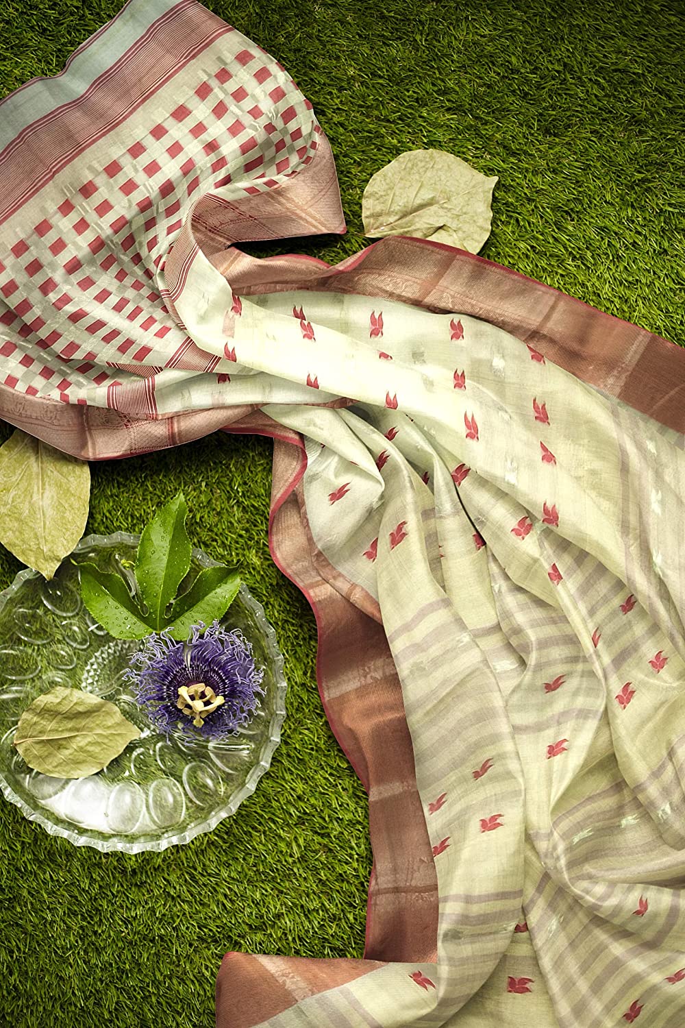 Pradip Fabrics Ethnic Women's Tant Silk White Color Saree