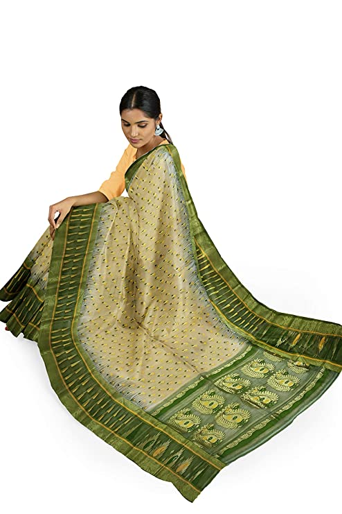 Pradip Fabrics Ethnic Women's All over Tant Jamdani Green and White and Yellow Color Saree