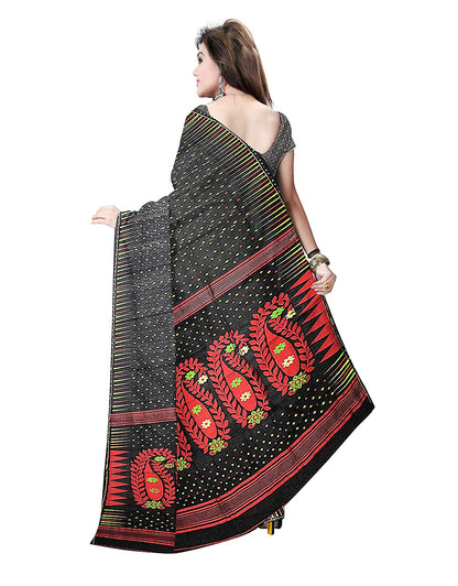 Pradip Fabrics Ethnic Women's Tant Silk Black Color Jamdani Saree