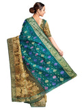Pradip Fabrics Ethnic Women's and Girl's Teal and Gold color Baluchri saree