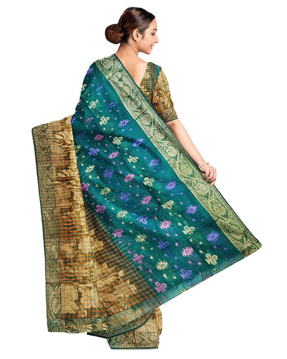 Pradip Fabrics Ethnic Women's and Girl's Teal and Gold color Baluchri saree