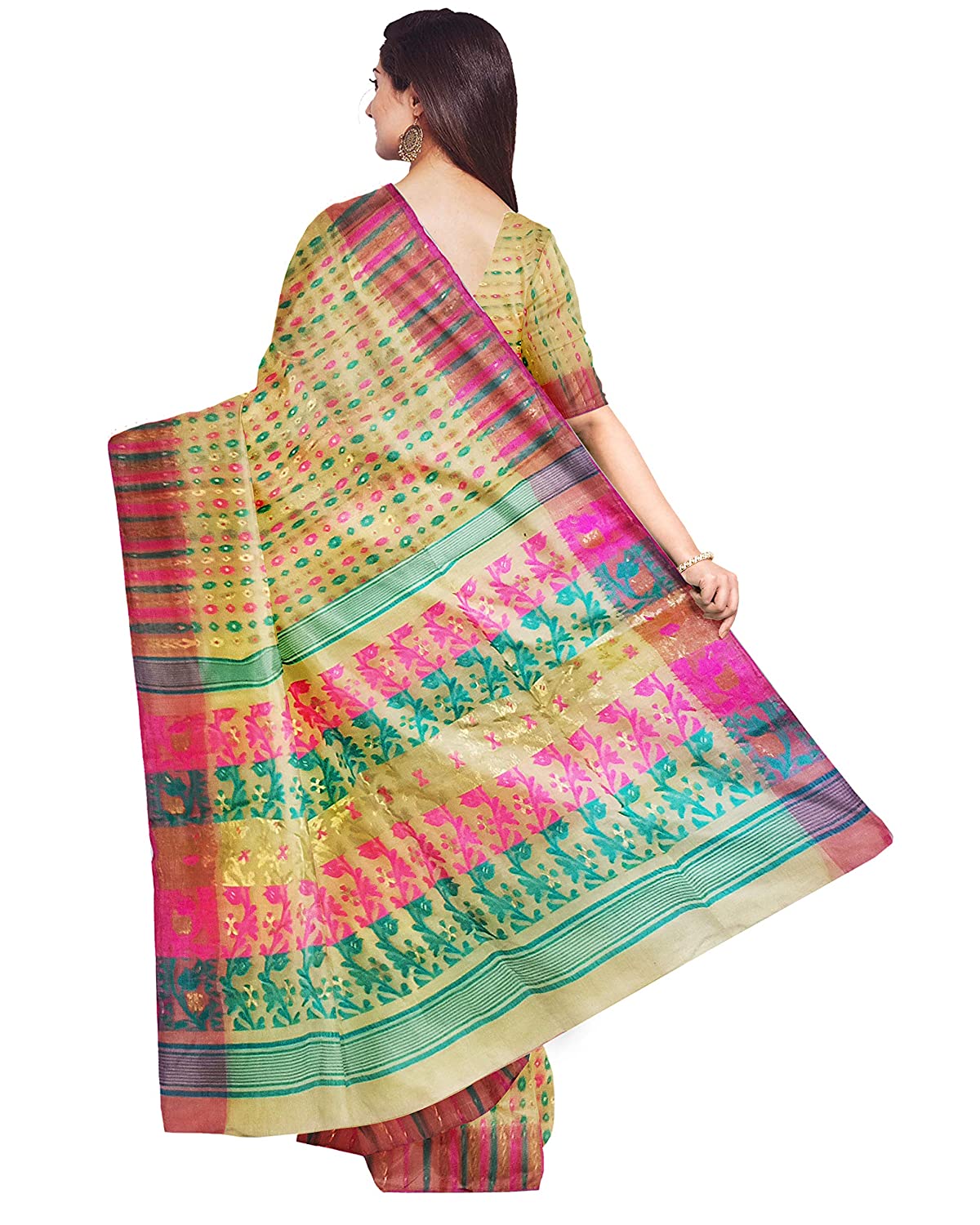 Pradip Fabrics Ethnic Women's Tant Jamdani Beige Color Saree