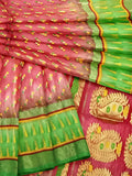 Pradip Fabrics Ethnic Women's All over Tant Jamdani Pink and Green Color Saree