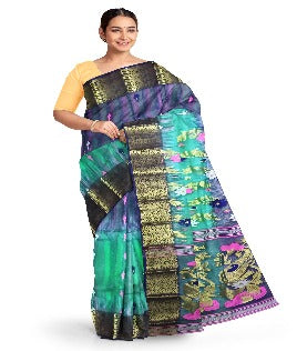 Dark Blue and Aqua Color Saree