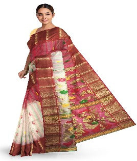 Red and White Color Saree