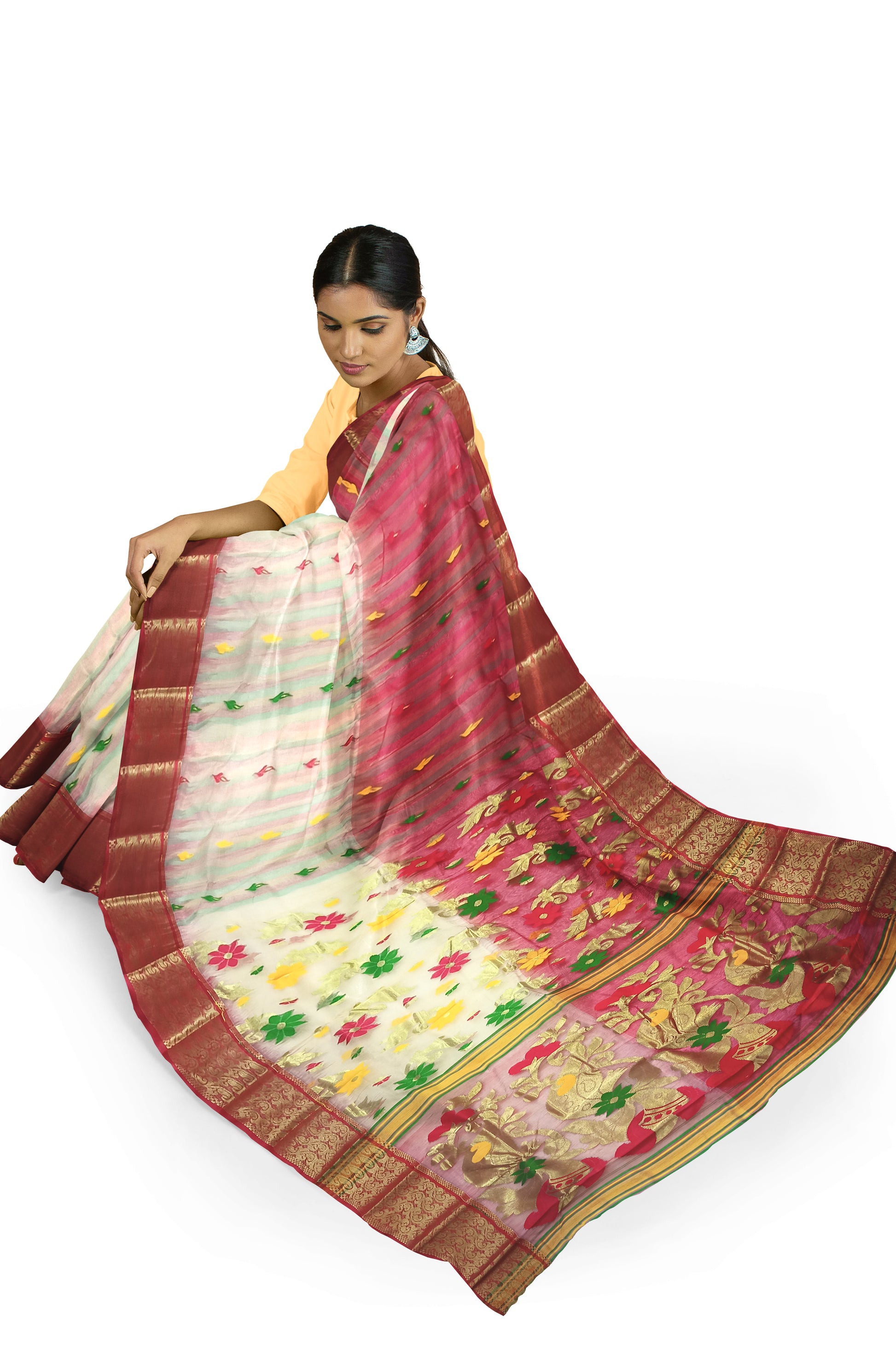 Floral Design Pallu and Zari Border Saree