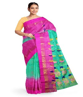 Pradip Fabrics Ethnic Women's Tant Silk Light Green and Pink Color Saree
