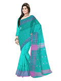 Pradip Fabrics Woven Tant Silk Gap Dhakai Jamdani Aqua Saree