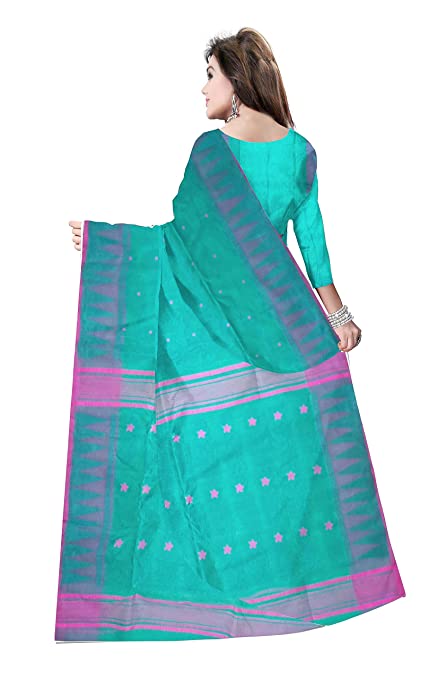 Pradip Fabrics Woven Tant Silk Gap Dhakai Jamdani Aqua Saree
