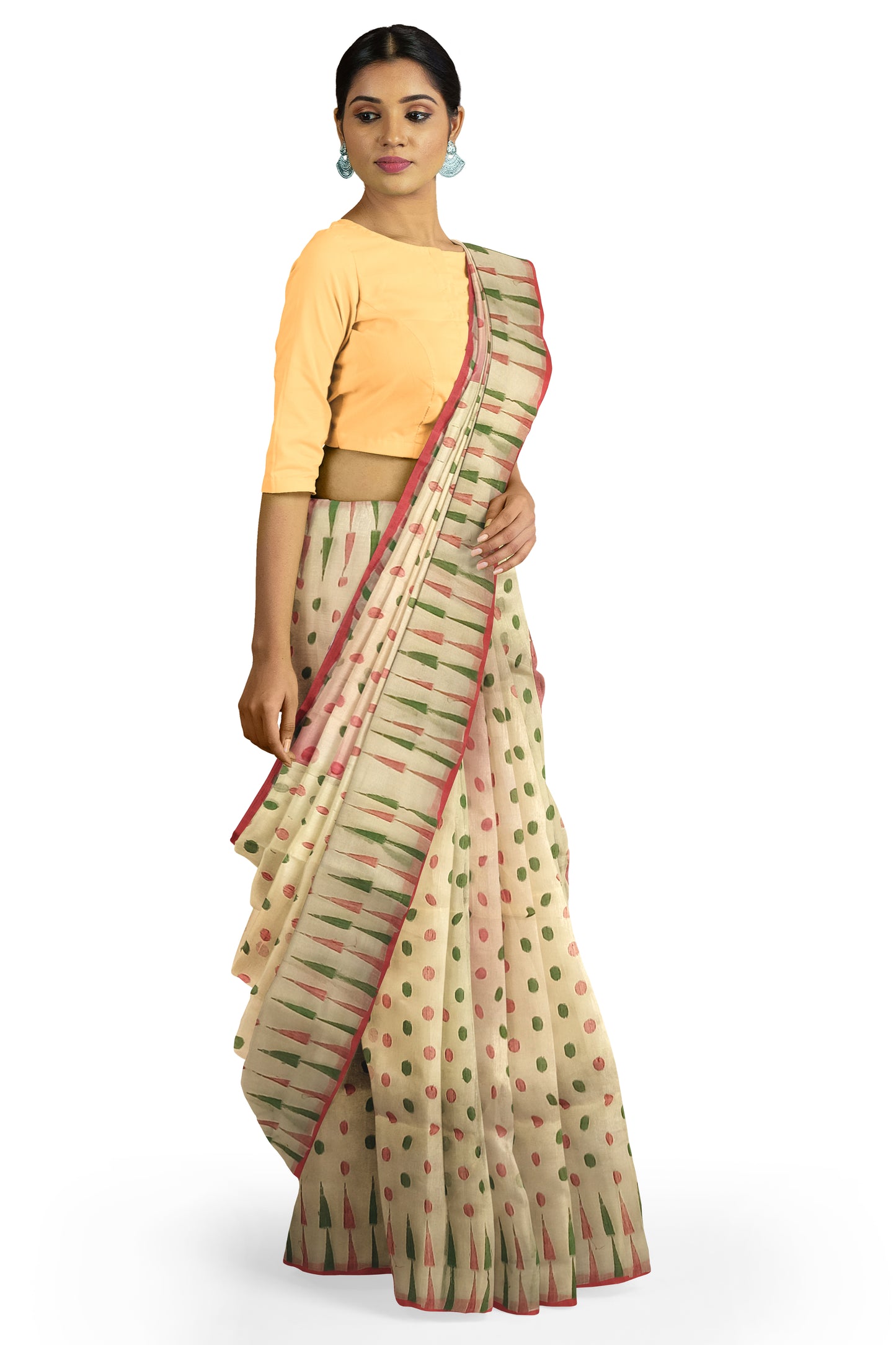 Pradip Fabrics Ethnic Women's Tant Jamdani Beige Color Saree