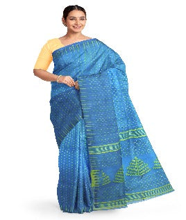 Pradip Fabrics Ethnic Women's Tant Jamdani Light Blue Color Saree